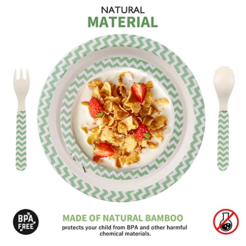 Greentainer 5 Pc Kids Toddler Dinnerware Sets Bamboo Toddlers Dishes Set Kids Feeding Plates And Bowls Sets With Sunction And Utensil Flatware Durable & Bpa Free #TOP2