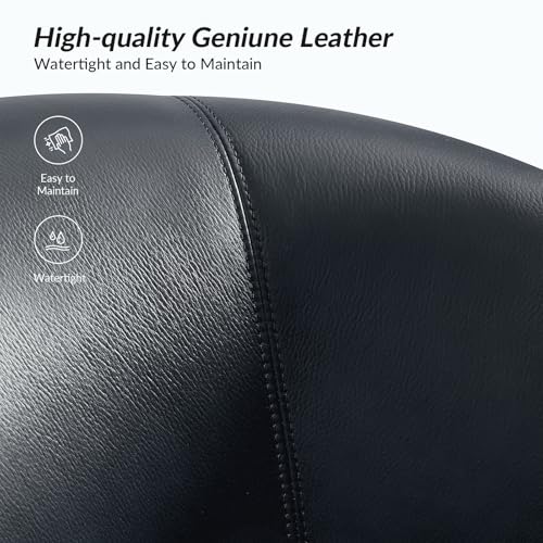 Image of HULALA HOME Genuine Leather Swivel Barrel Chairs Set of 2, Round Swivel Accent Chairs with Solid Wood Base, Leather Barrel Accent Chair for Living Room, No Assembly Required, Navy