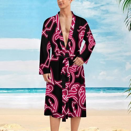 Flamingo Neon Mens Robe Long-sleeve Bathrobe Lightweight Nightgown Sleepwear for Spa Shower2