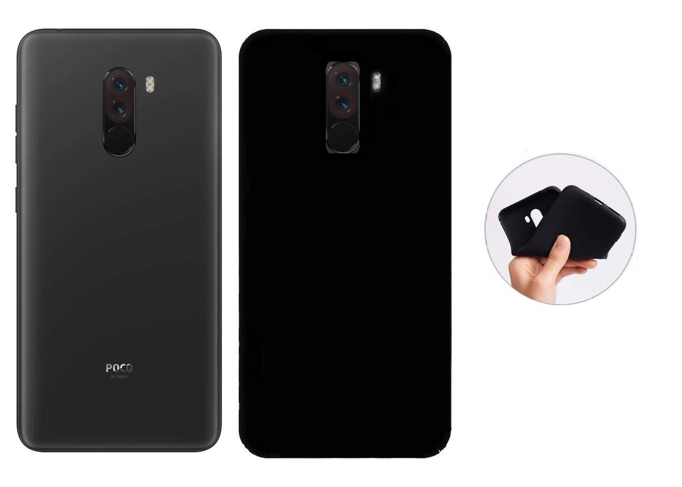 Karimobz Rubber Silicone. Plain Back Cover Case for Poco F1 (Black)