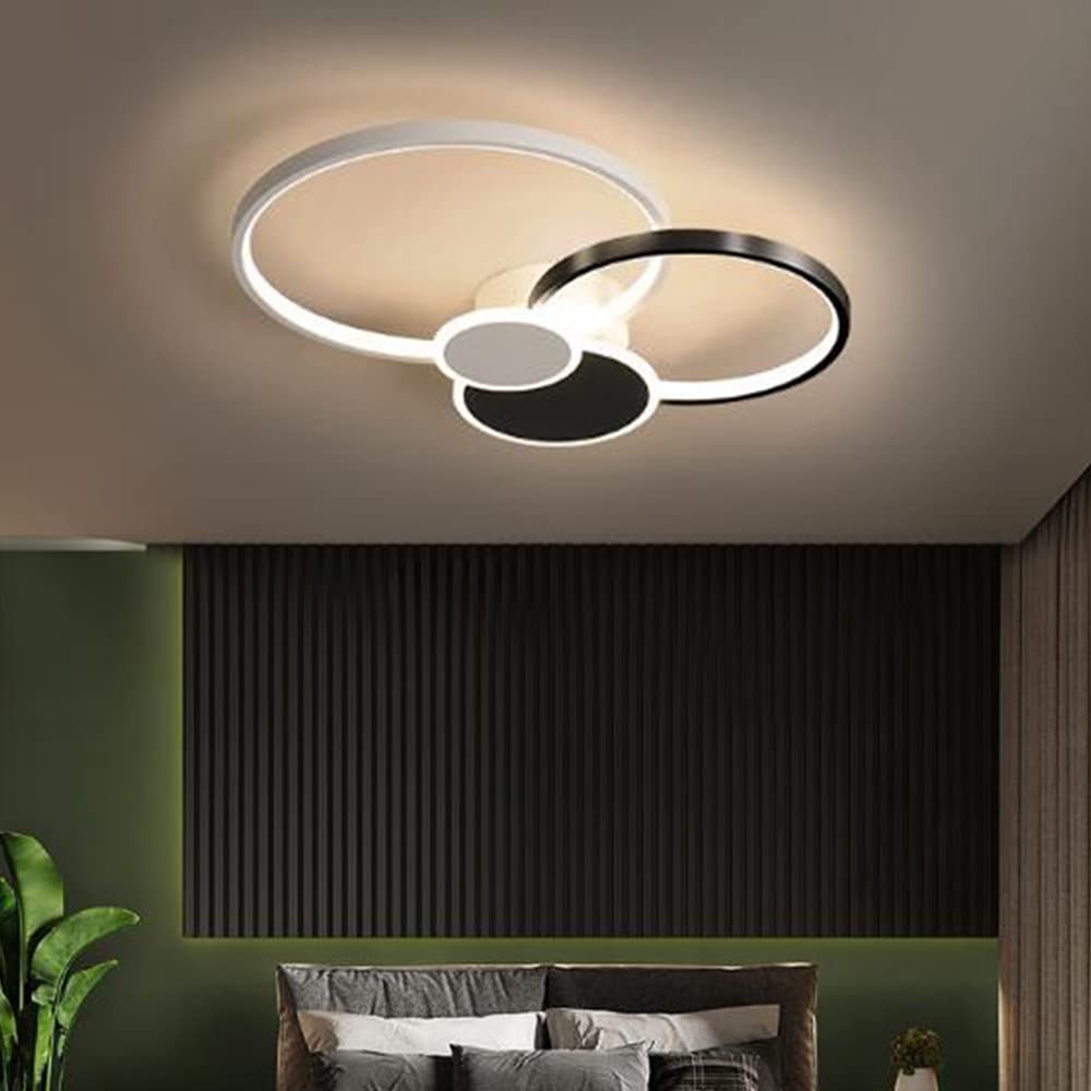 Nowoczesna Lampa Sufitowa LED 42W ściemnialna Lampa Sufitowa z Pilotem Kreatywny Okrągły żyrandol Akrylowy Abażur Sypialni Jadalnia Kuchnia Wisiorek światło Oświetlenie Wewnętrzne,Black