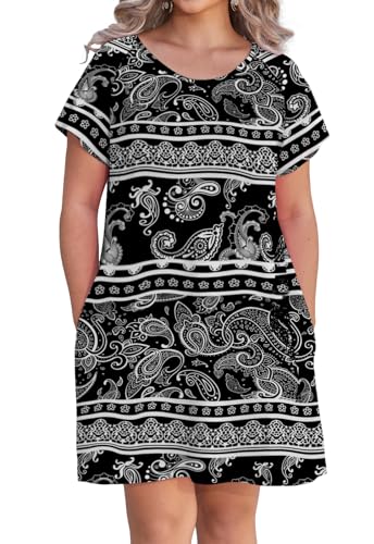 Image of Alaster Women's Casual Summer T Shirt Dress Loose Short Sleeve Tunic Dress with Pocket for Women