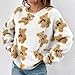 HGps8w Women's Cute Bear Plush Pajama Tops, Pullover Soft Fluffy Fleece Warm Sweatshirts Winter Comfy Fuzzy Lounge Sleepwear
