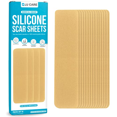 [15 Sheets] Silicone Scar Sheets, Medical Silicone Scar Removal Sheets (1.5"x7") Silicone Scar Strips for Scars, Keloid & Acne, 15 Reusable Scar Treatment Sheets for Burns & Surgery Scars