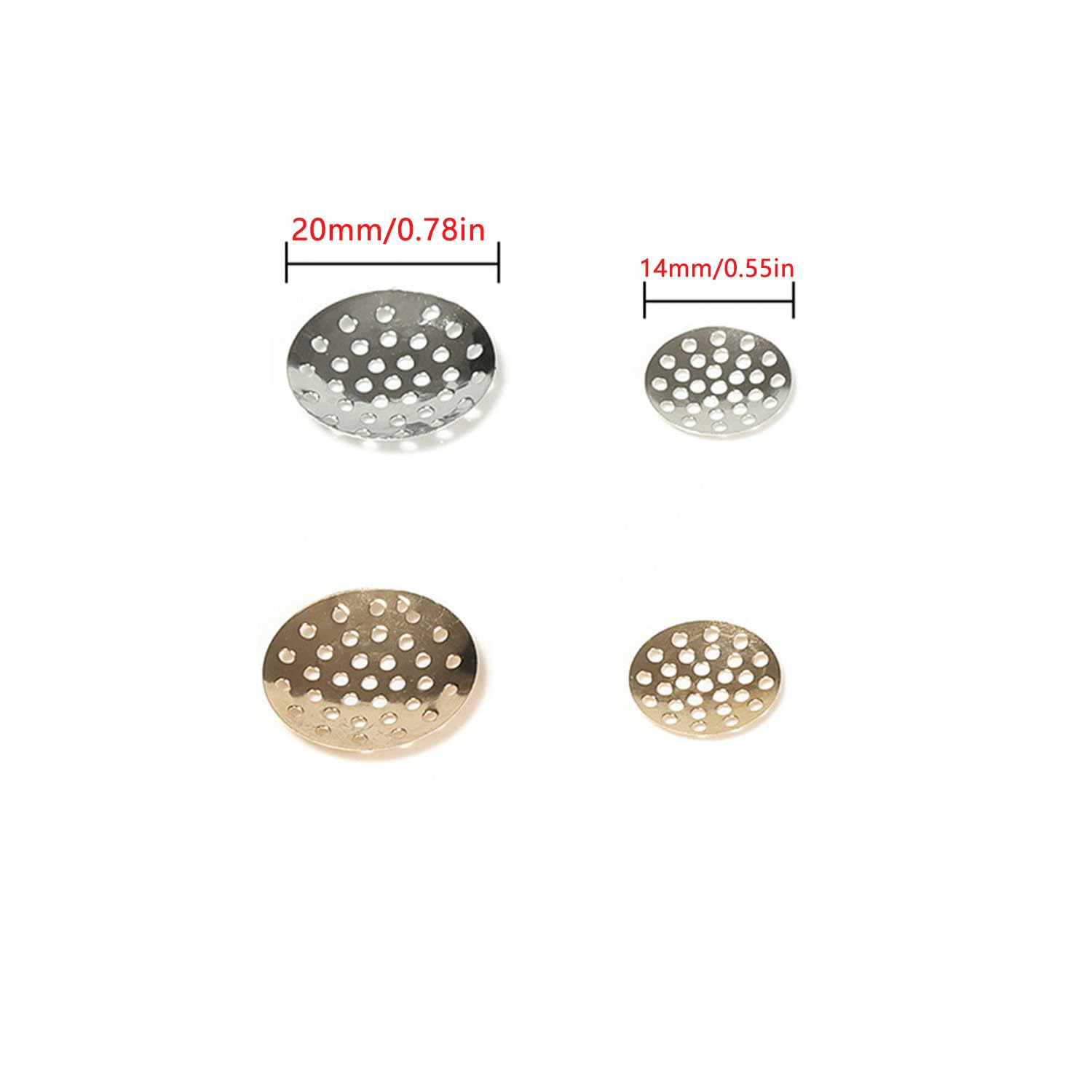 ArrErr 100 Pack Brooch Base Pad Round Disc Tray Bouquet Beading Back Hole Cabochon Setting for Jewelry Making DIY Handmade Brooches Craft Project? 14mm 20mm Silver Golden ?, Gold/Silver, AE-153