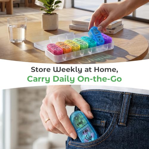 Image of Weekly AM PM Detachable Pill Organizer 2 Times a Day, Wear Resistant Large Print Medicine Pill Organizer for Arthritis, Seniors & Caregiver, Purse Travel Use - White