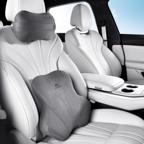 Image of Coverado Car Lumbar Support Pillow and Car Neck Pillow Kit, Ergonomic Design Car Headrest Pillow for Driving, Relax Back Head Muscles Relieve Driving Fatigue, Breathable & Removable Cover