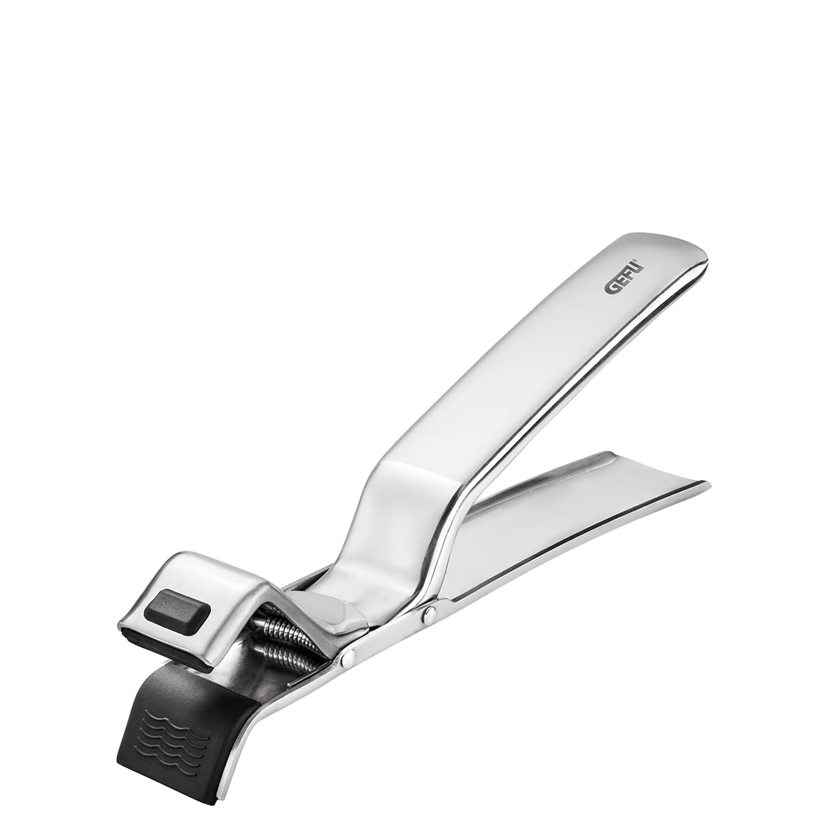 GEFU Oven Tongs - Pizza Tray, Baking Tray, Casserole Dish Remover, Non-Slip Grip, Heat Resistant Up to 250°C, Black/Silver, Stainless Steel, 19.2 x 3 x 6.5 cm, 153g, 1 Piece