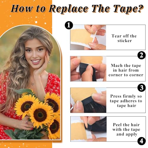 Image of YDDM Balayage Medium Brown Mixed Dark Blonde Tape in Hair Extensions Human Hair 16 Inch 20pcs Remy Human Hair Extensions Tape in Straight Seamless Skin Tape in Hair Extensions(10 /10 /22#, 16 Inch)