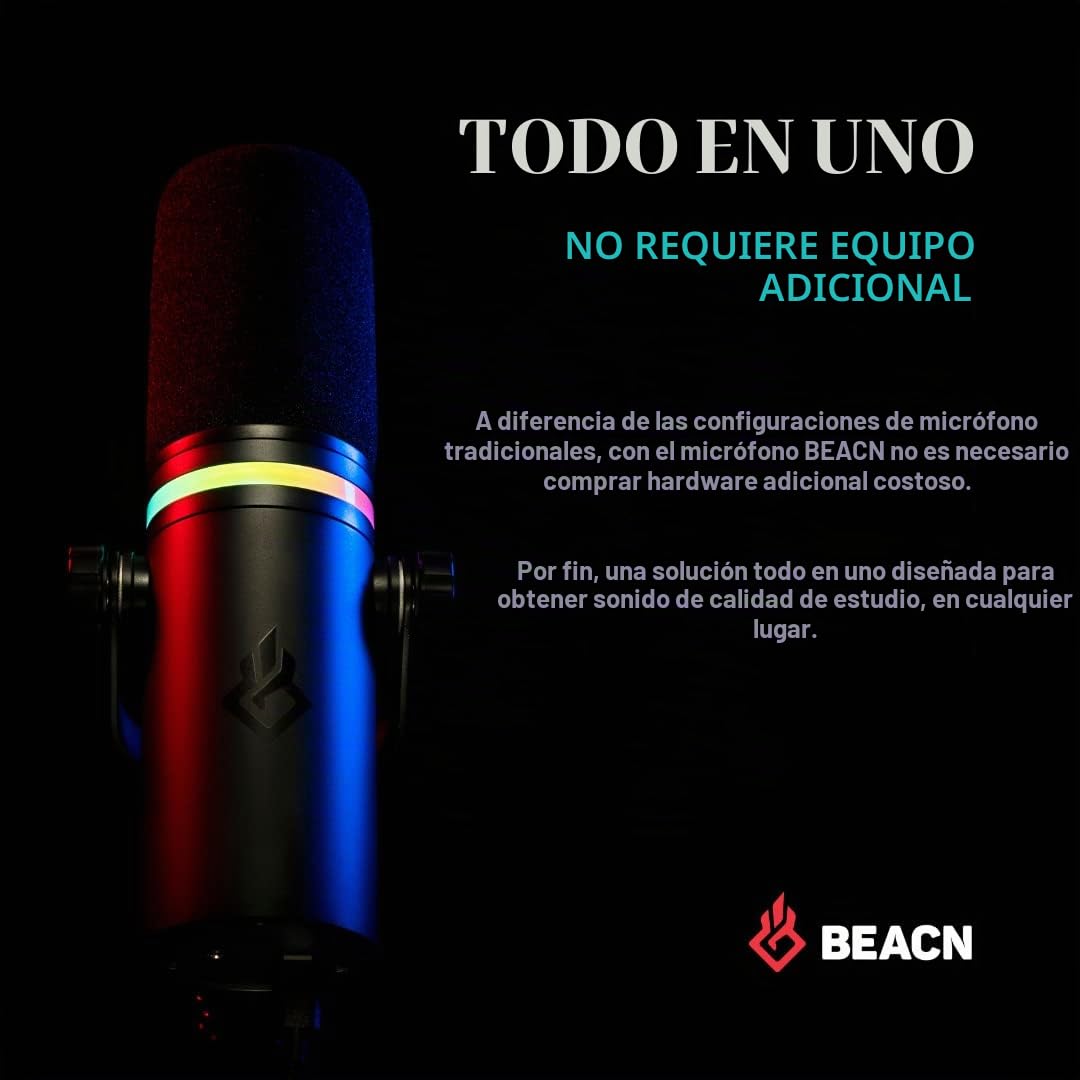 BEACN Micrófono USB dinámico oscuro para PC y juegos, transmisión de grado de transmisión, podcast y micrófono de YouTube con iluminación RGB, rechazo de ruido y monitoreo de auriculares, micrófono
