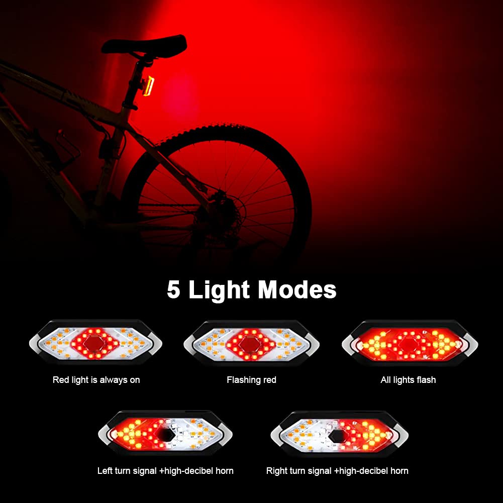 NIUAWASA Luce per Bici,Fanale Posteriore per Bici con Indicatori di Direzione Lampada Clacson,Telecomando Wireless,5 modalità, Spia per Bicicletta con Avvertenza di Sicurezza Ricaricabile USB