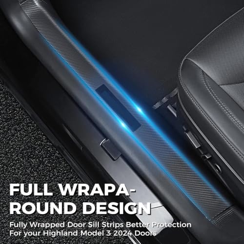 Image of 8Pcs Door Sill Protector for Tesla Model 3 Highland 2023 2024 2025 2026, Carbon Fiber Anti-Scratch, Highland Kick Protection Pad Interior Accessories, Friction Resistant, Easy Install