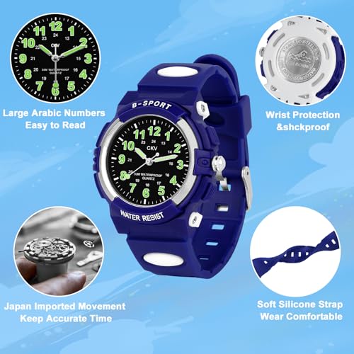 Image of CKV Kids Watch for Boys Girls Ages 5-12, Waterproof Time Teacher Easy to Read Analog Sport Outdoor Children Watches with Soft Band for Kids