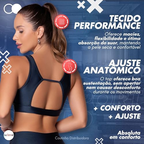 SELENE Top Academia Bojo Removível Costas Naked Microfibra Poliamida Dry Fast Fitness, Índigo, M