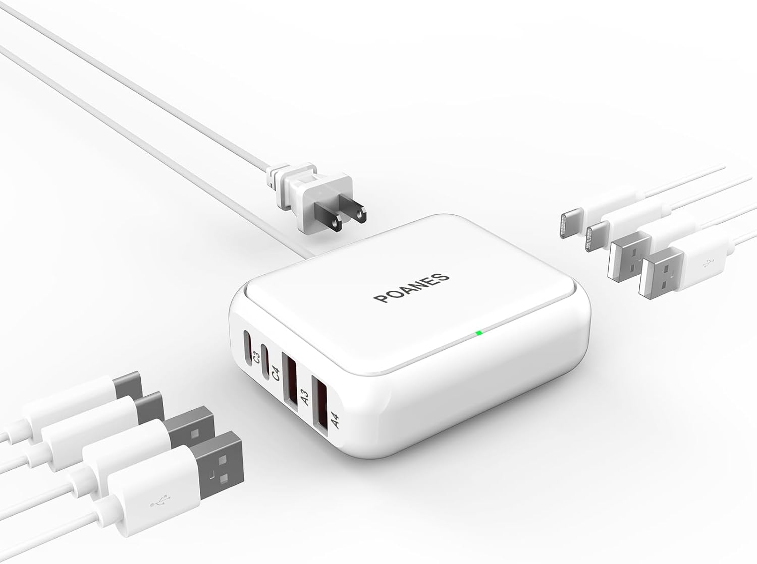 8-port usb charger, multi-port travel usb c charger, mini charging station with usb c and usb a ports, charging station block for traveling, camping compatible with phone, earbud (white)