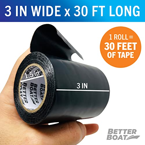 Image of Repair Tape for Fabric and Vinyl 30ft x 3in, Black Waterproof Patch Tape | RV Awning Canvas Tent Tarp Sail Canopy Boat Cover, Heavy Duty, Better Boat