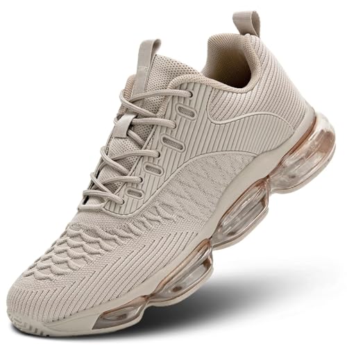 Kapsen Mens Running Shoes Air Cushion Tennis Walking Sneakers Casual Sport Gym Jogging Khaki 9.5