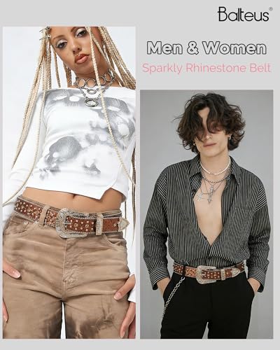 Image of Sparkly Rhinestone Diamond Sequin Studded Belt for Men & Women - Western Cowgirl Cowboy Style