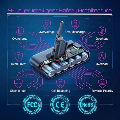 Image of 9000mAh Upgraded V8 Replacement Battery Compatible with Dyson V8 Cordless Vacuum, Fits V8 Plus /Animal /Absolute /Motorhead, SV10, SV25 & More Models - High Capacity Lithium Battery Pack, 80 Min Runtime