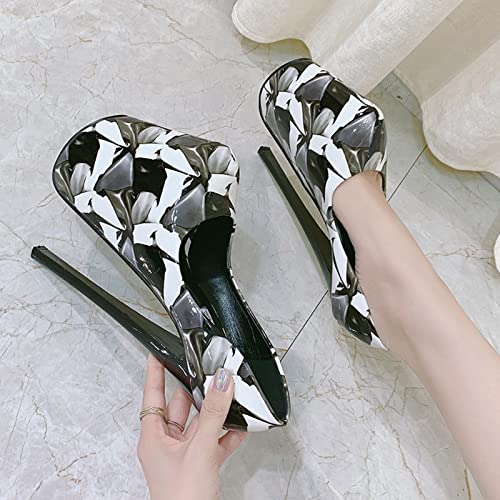 Vujkliy Women's High Heels Round Toe Platform Flowers Pumps Stiletto Shoes Sexy Models Nightclub Banquet Striptease 22CM/8.6IN Fashion Shoes2