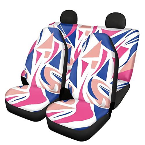 Image of Modysero Geometry Print Pink Car Seat Cover Full Set Soft Durable Elastic All Season Car Seat Protector Cute Comfortable Automotive Interior Accessories for Women Universal Fit All Cars Truck