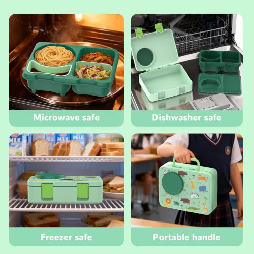 Image of Bento Box for Kids, Leakproof Kids Lunch Box with 8.5OZ Thermo Food Jar & Lunch Bag, 3-4 Compartments Toddler Insulated Lunch Box for Boys, BPA Free Lunch Containers for School Daycare