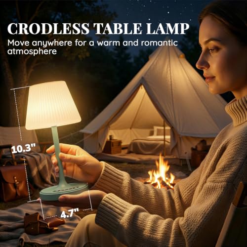 Image of Waterproof Shower Lamp Outdoor Cordless Table Lamp, 3-Color Dimmable -Green | 4000mAh, touch, weighted base, bathroom shower light, patio dinner, RV camping, charge your phones, memory night light