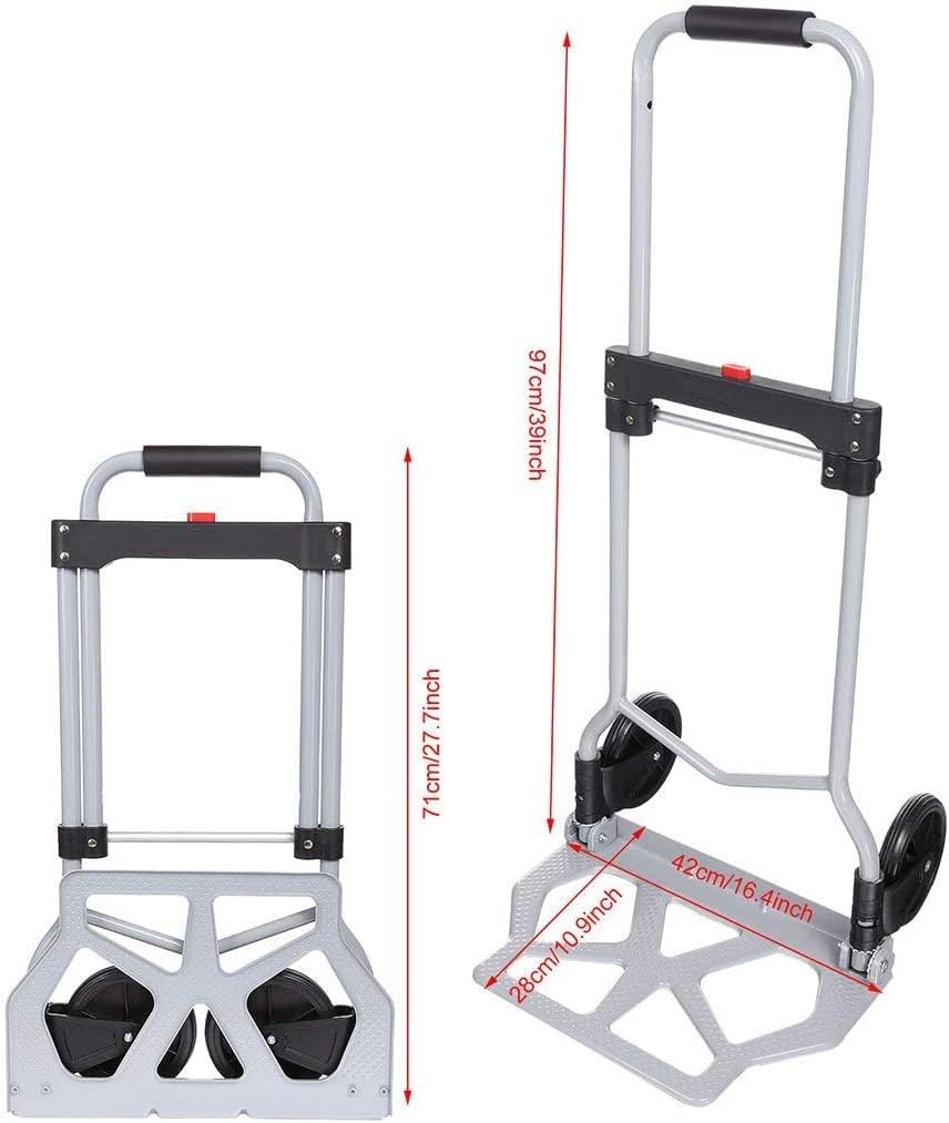 220LB Folding Hand Truck Moving Dolly, Hand Trucks Heavy Duty Combination of 4 Wheels and 2 Wheels Convertible Dolly Cart with Retractable Handle Dolly for Moving Office Carts(Gray)