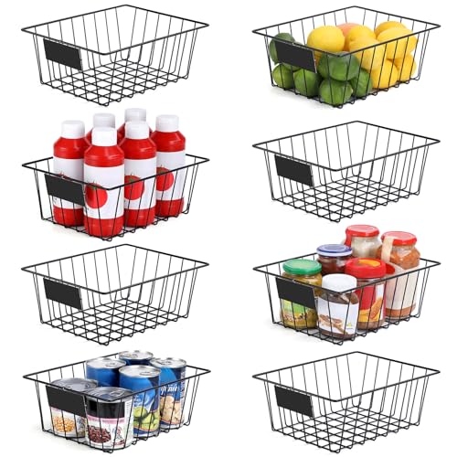 Image of 8 Pack Wire Storage Baskets for Organizing with Removable Tags, Pantry Organization Bins for Kitchen Cabinets, Closet - Metal Basket for Laundry, Garage, Refridge, Bathroom Countertop Organizer, Black