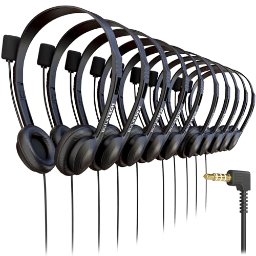 300 Pack Bulk Wired On-Ear Leather Headsets with Boom Microphone and 3.5mm Connector, Black