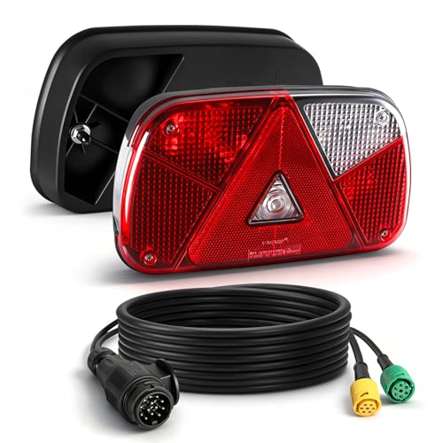 Yuanjoy Kit Feux Arrière Remorque 12V/24V Étanche - Clignotant, Stop, Position, Marche Arrière, Brouillard, Gabarit, 2x Câble 6 Conducteurs 5,5m pour...
