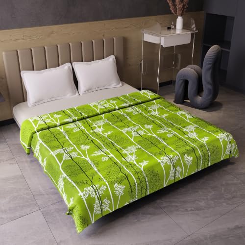 Image of Divine Casa Glace Cotton 120 GSM Reversible Lightweight Printed Double Bed AC Dohar Blanket Quilt - Green and Dark Green| TC - 120