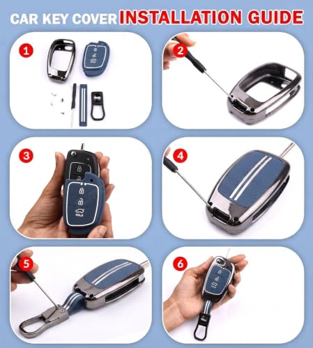Image of Coll of Fest Premium Metal Blue Silicon Key Cover Compatible with Kia Sonet 2024 | Sonet 2025 | Seltos 2024 | Seltos 2025 | Seltos 2023 | Carens | HTE 3 Button Flip Key Glow in the Dark