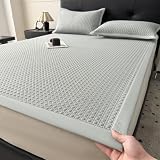 Kühlender Matratzenschoner, Eisseide, atmungsaktives Bettbezug-Set, Bohnenstruktur-Spannbetttuch, waschbare Sommermatte für Schlafzimmer und Wohnheim, 180 x 200 cm, Sandkhaki (3-teilig)