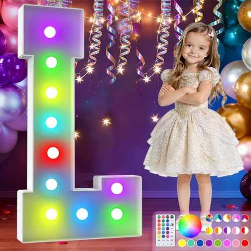 Image of 3FT Colorful Marquee Letters,18-Color Letter L with Remote Control Large Light Up Numbers Sign,Pre-Cut Foam Board Set for Party Decoration, Birthdays, Weddings, Graduations, Baby Anniversaries