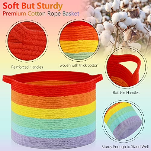 Autonomier 20" X 14" Rainbow Extra Large Tall Cotton Rope Woven Storage Baskets,Throw Blanket Storage Basket For Living Room,Home Decorative Storage Baskets,Cute Boho Nursery Hamper Laundry Basket #TOP2