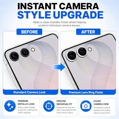 Image of FIRST MART Silver Camera Ring Guard Protector for Samsung Galaxy Z Flip 8 | Tempered Glass with Metal Alloy Rings, HD Clear, Scratch Resistant, Case-Friendly | Pack of 1