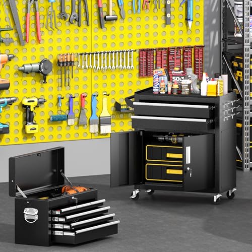 Greenvelly-8-Drawer-Rolling-Tool-Chest-Pre-Assembled-2-in-1-Detachable-Metal-Tool-Box-with-Wheels-Lockable-Steel-Tool-Chest-with-Drawer-Liners-Side-Hooks-for-Garage-Workshop-Repair-Room-Black