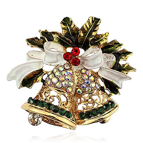 Tanwpn Women Brooch Crystal Brooch Pin Gold-Toned Christmas Bell Christmas Jewelry Gift (A)