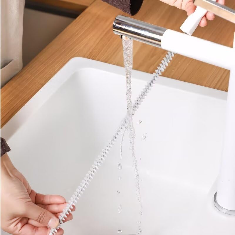 Image of 2 Pack Sink Snake Drain Clog Remover Tool Kit with 1 Pairs of Gloves - Hair Clog Remover for Sink, Shower, Kitchen, and Tub, White