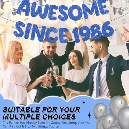 Image of Fulmoon Pre-strung Awesome Since 1986 Banner Glitter Happy 40th Birthday Banner Funny 40th Birthday Decorations 1986 Party Decorations for Men Women Anniversary(Navy Blue)
