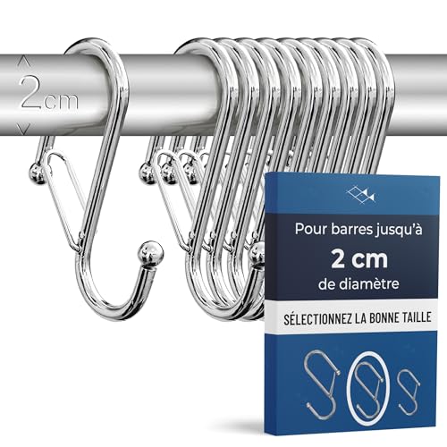 Blau Marité 10 Crochets en Forme de S avec Système Anti-chute. Longueur: 8,3cm. Pour barres jusqu'à 2cm de diamètre. Aide à l'organisation de la maison....