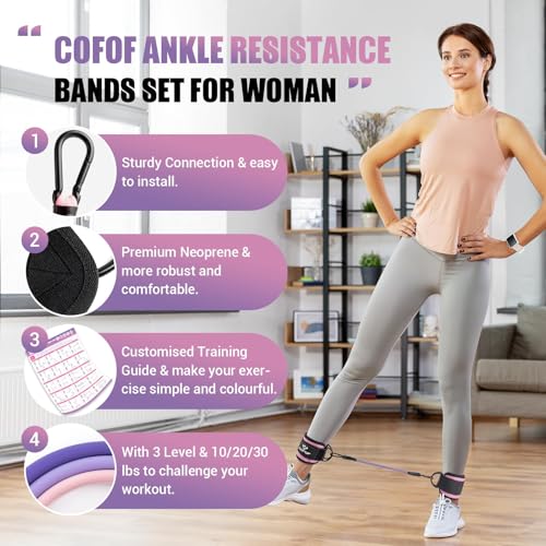 Image of Ankle Resistance Bands with Cuffs, Leg Exercise Equipment with Poster | Ankle Bands for Working Out, Kickbacks Hip, Leg Glute, Resistance Workout Equipment for Women