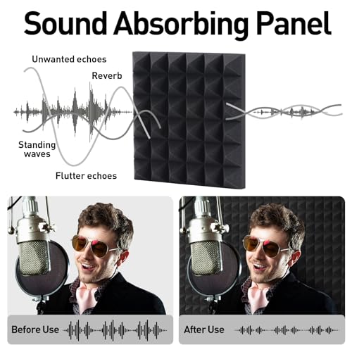 Auslet Acoustic Panels Self-Adhesive 24 Pack 12 Inch X 12 Inch X 2 Inch Sound Proof Foam Panels For Walls High Density Soundproof Wall Panels Pyramid Soundproof Foam For Home Office Studio  thumb #2