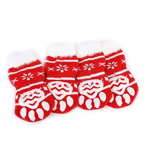 HANABASS 4pcs Christmas Style Pet Cotton Socks for Cat Dog Non-Slip Size s Cat Lover