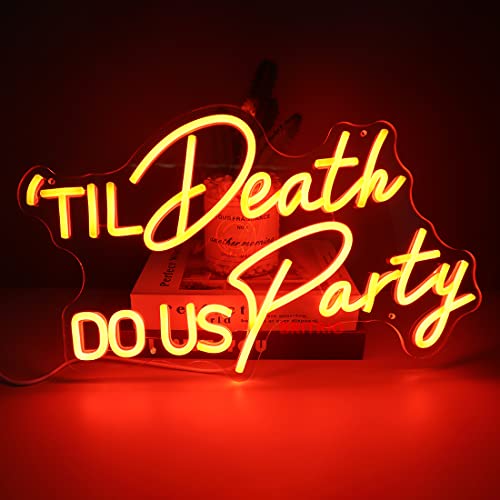 Image of Britrio Til Death DO US Party Neon Light Sign for Halloween Gothic Wedding Party Engagement Bridal Shower Banner,Bedroom Wall Decor Light 5V USB Powered with Dimmer Switch 17 IN Orange