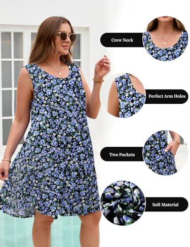 Image of JollieLovin Women Plus Size Curvy Summer Tank Sun Dresses Sleeveless Causal T-Shirt Dress Beach Swing Cover up(L-5X)