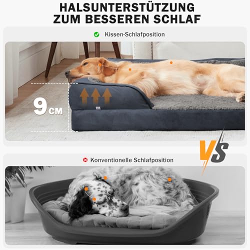 JOEJOY Extra großes Orthopädisches Hundebett, extra großes waschbares Katzenbett Hundekissen mit Wabenstruktur und abnehmbarem wasserdichte Fütterung Schaumstoff hundebett orthopädisch Grau