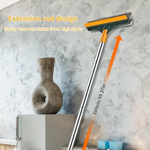 Image of 3 in 1 Bathroom Cleaning Brush with Wiper and Squeegees,Tiles Cleaning Brush with Long Handle Tile Cleaner Brush Bathroom Floor Cleaning Brush Window Cleaning Brush Floor Scrub Brush Shower Squeezer