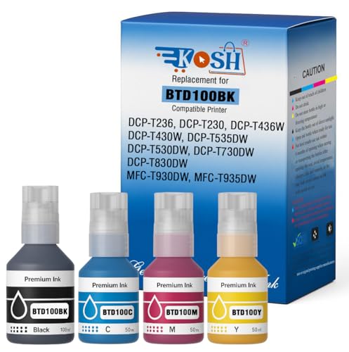 Image of KOSH BTD100 Refill Ink Compatible with Brother DCP-T236, DCP-T230, DCP-T436W, DCP-T430W, DCP-T535DW, DCP-T530DW, DCP-T730DW, DCP-T830DW, MFC-T930DW Printer